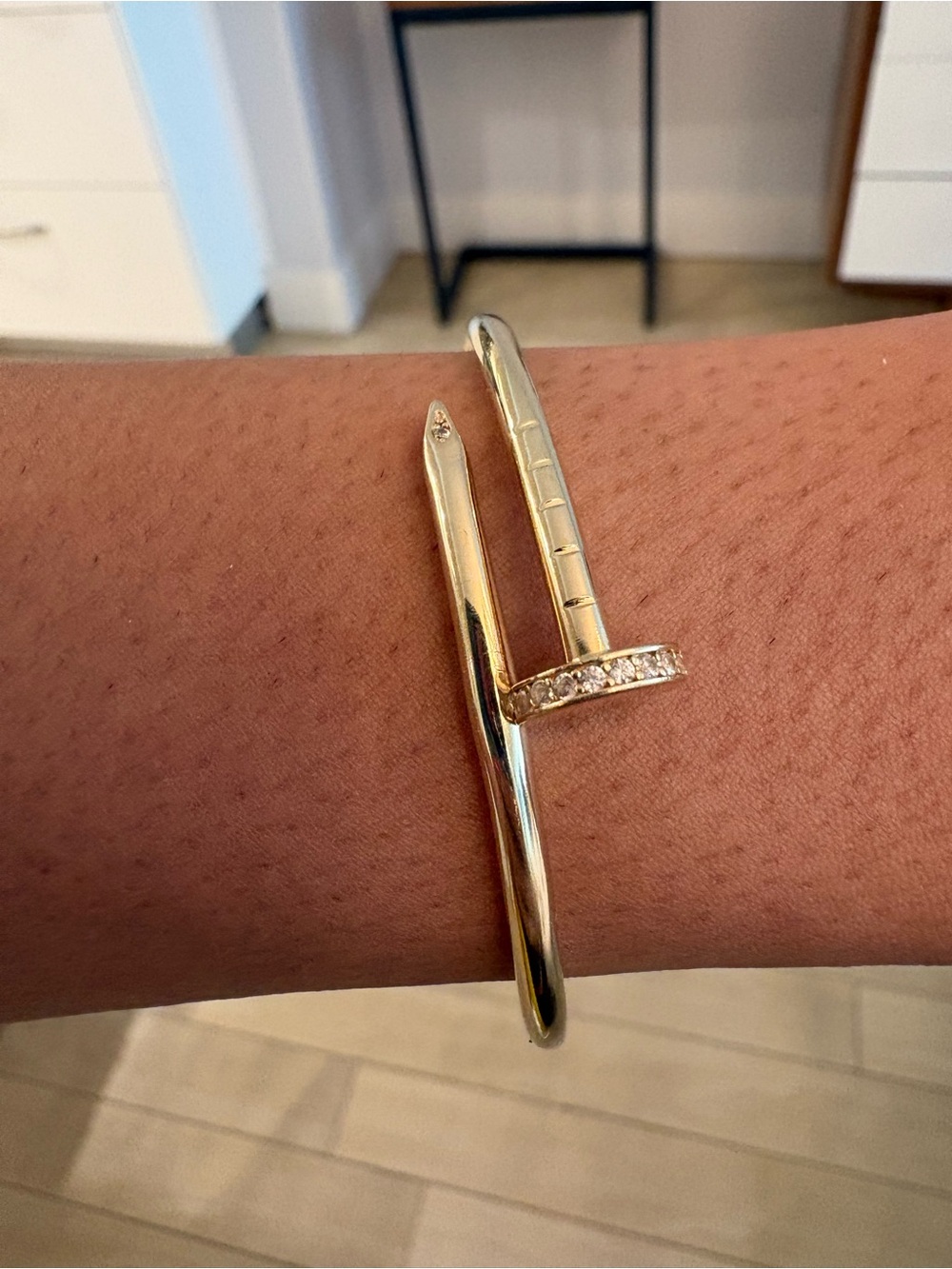 10k gold Nail bangle with moissanite diamond like stones!